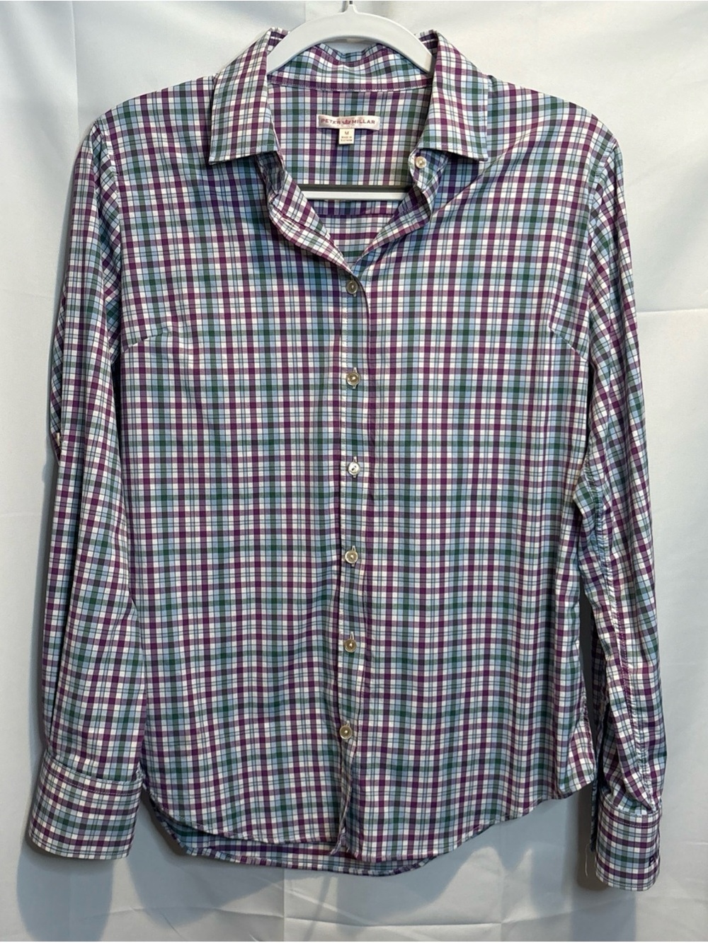 Peter Millar Purple and Green Plaid Button-Down Shirt